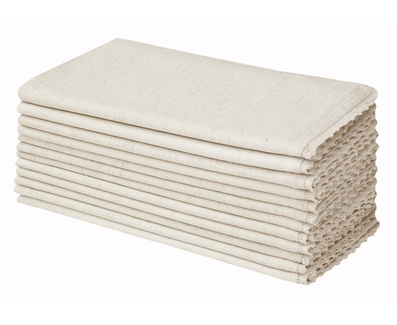 COTTON CRAFT Flax Linen Cloth Napkins with Lace - Set of 12 Lunch Dinner Napkins - Elegant Everyday Fall Harvest Thanksgiving Holiday Table Napkin - Washable Reusable Napkin - Oversized 20x20- Natural - Image 1