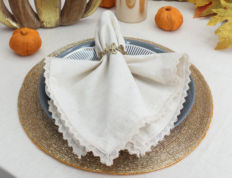 COTTON CRAFT Flax Linen Cloth Napkins with Lace - Set of 12 Lunch Dinner Napkins - Elegant Everyday Fall Harvest Thanksgiving Holiday Table Napkin - Washable Reusable Napkin - Oversized 20x20- Natural - Image 5