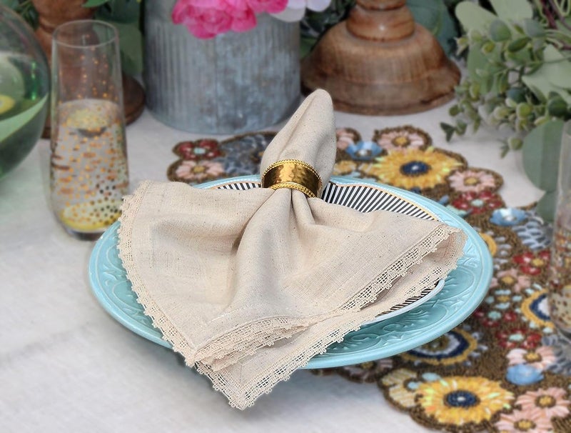 COTTON CRAFT Flax Linen Cloth Napkins with Lace - Set of 12 Lunch Dinner Napkins - Elegant Everyday Fall Harvest Thanksgiving Holiday Table Napkin - Washable Reusable Napkin - Oversized 20x20- Natural - Image 4