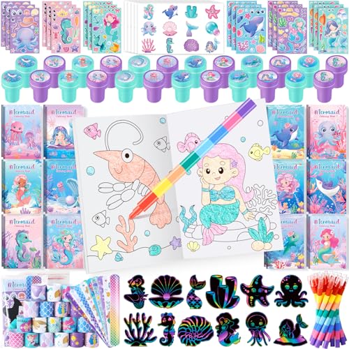 BenLouis 96Pcs Mermaid Party Favors Little Mermaid Coloring Books Crayon Stickers Set Bulk for Kids Sea Birthday Decor Baby Shower Candy Goodie Bag Stuffer Classroom Rewards Pinata Supplies - Image 1