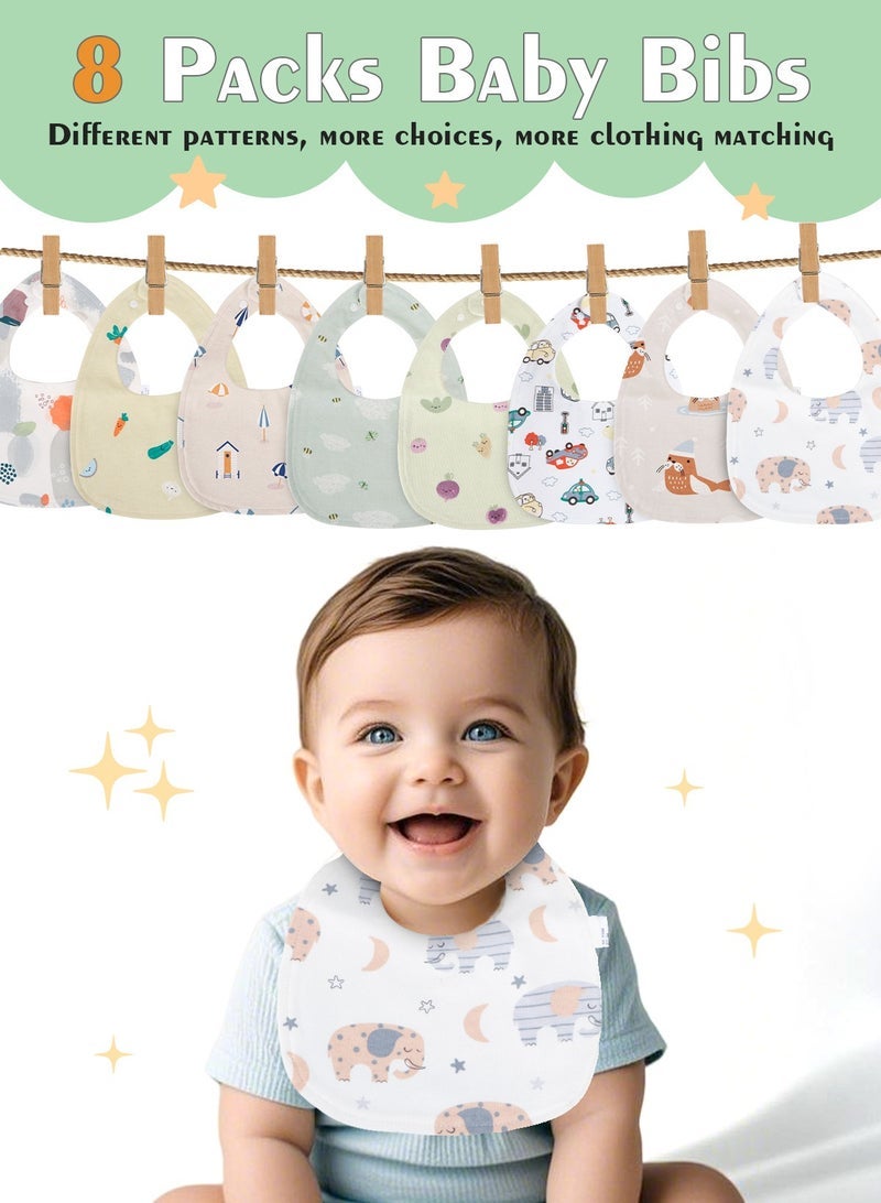 URbazaar 8 Pack Dribble Bibs, Soft Cotton Baby Teething Bibs Waterproof Drool Bibs (Multicolour). - Image 3