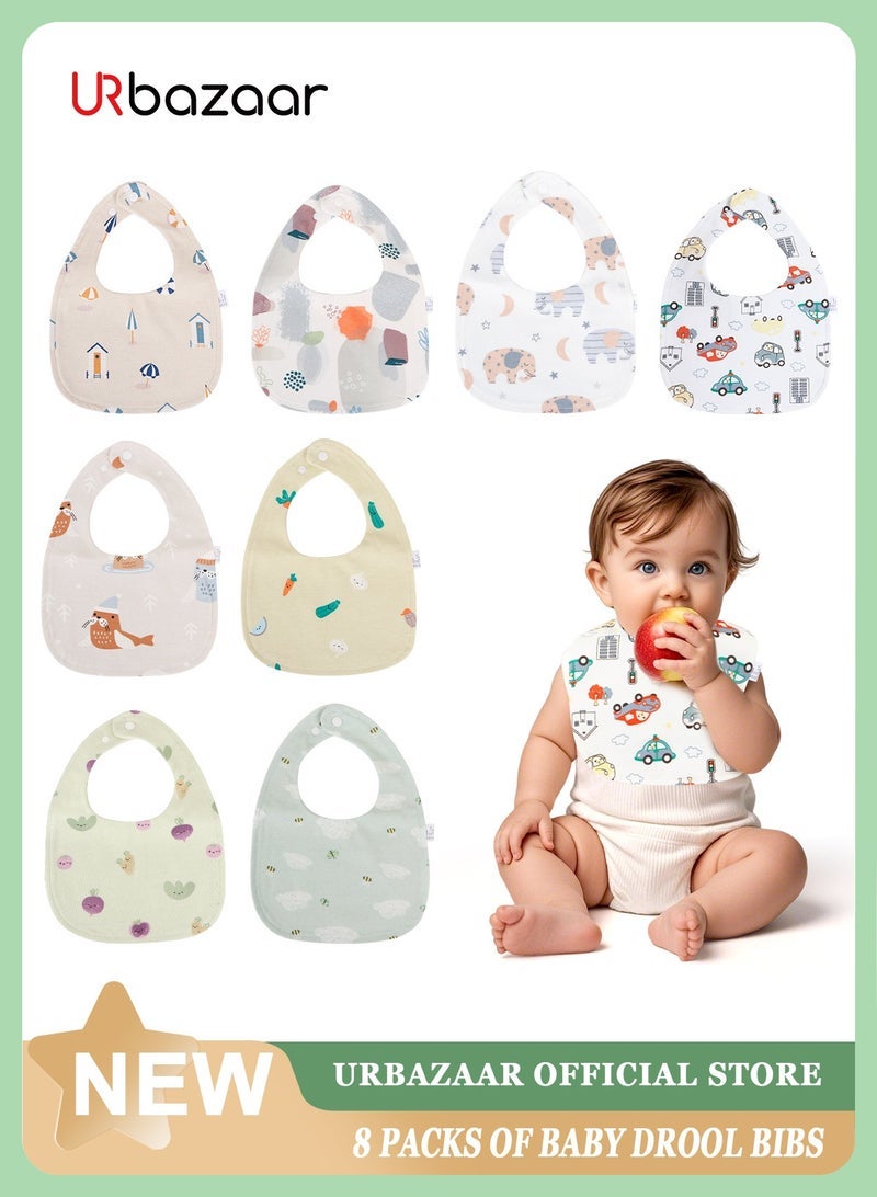 URbazaar 8 Pack Dribble Bibs, Soft Cotton Baby Teething Bibs Waterproof Drool Bibs (Multicolour). - Image 1