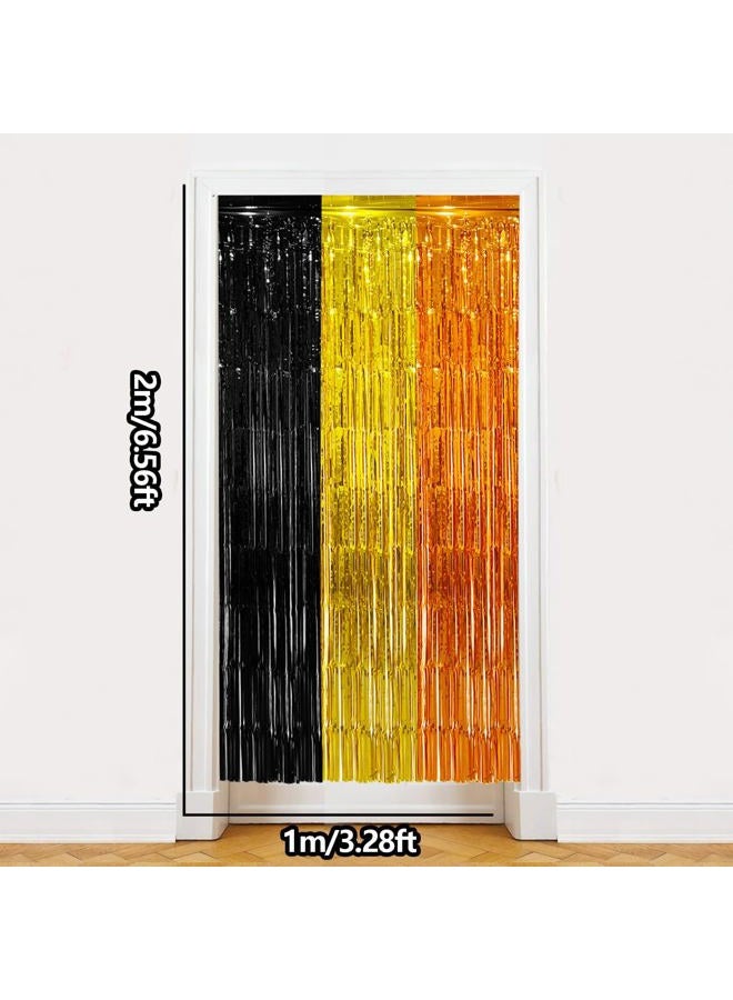 partyzoa 2 Pack Construction Foil Fringe Curtains Backdrop Birthday Party Decorations Supplies, 3.28 x 6.56 Ft Yellow Orange Black Tinsel Streamer Photo Booth Props for Boys Truck Party Decor Favors - Image 5