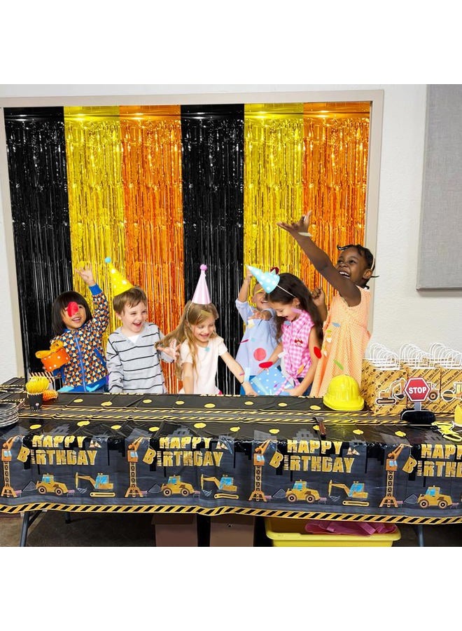 partyzoa 2 Pack Construction Foil Fringe Curtains Backdrop Birthday Party Decorations Supplies, 3.28 x 6.56 Ft Yellow Orange Black Tinsel Streamer Photo Booth Props for Boys Truck Party Decor Favors - Image 4