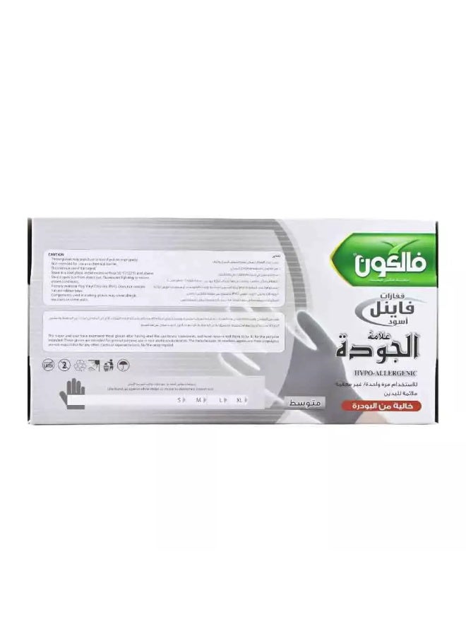 Falcon Falcon Black Vinyl Gloves, Powder Free & Single Use Gloves, Medium Size - Box of 100 Gloves  - Image 2