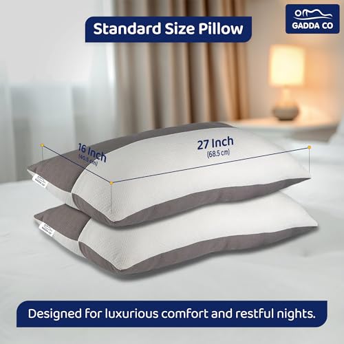 GADDA CO Hollow Sleeping Fiber Pillow with Zip | Set of 2| Height Adjustable Sleeping Bed Pillow, Soft and Fluffy | White and Grey, Standard Size with 3 Months Warranty - Image 2