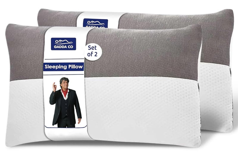 GADDA CO Hollow Sleeping Fiber Pillow with Zip | Set of 2| Height Adjustable Sleeping Bed Pillow, Soft and Fluffy | White and Grey, Standard Size with 3 Months Warranty - Image 1