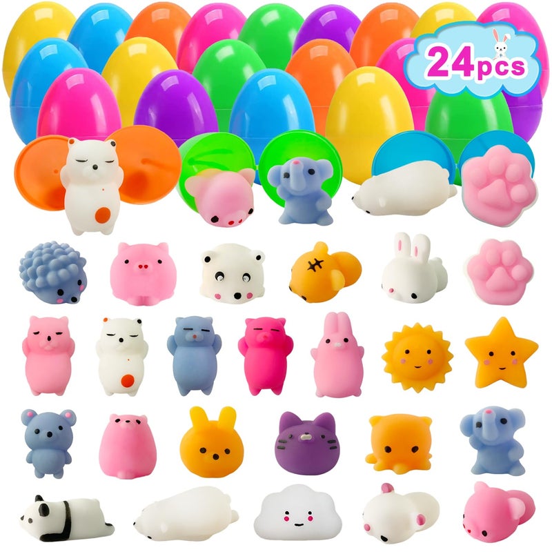 JIALWEN 24 Pack Fillers Easter Eggs with Mochi Squishy Toys Surprise Mini Kawaii Animal Squishies Stress Relief Toys for Easter Basket Stuffers Hunt Theme Party Favors Classroom Prize Supplies - Image 1