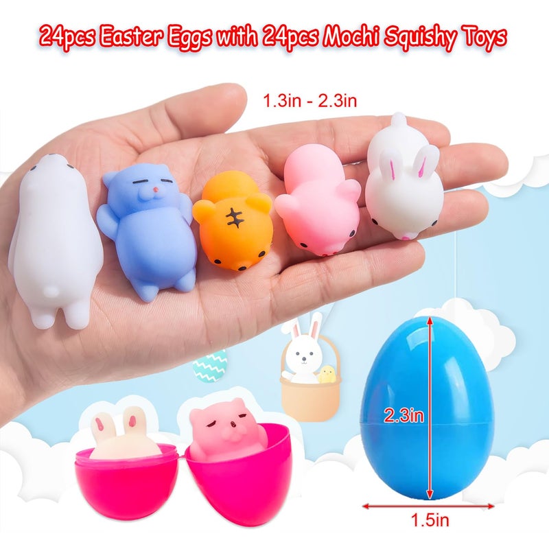 JIALWEN 24 Pack Fillers Easter Eggs with Mochi Squishy Toys Surprise Mini Kawaii Animal Squishies Stress Relief Toys for Easter Basket Stuffers Hunt Theme Party Favors Classroom Prize Supplies - Image 3
