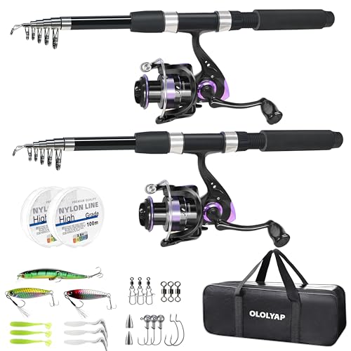 OLOLYAP Fishing Pole Combo 2PCS Telescopic Fishing Rod and Aluminum Reel Combos with Carrier Bag Sea Saltwater Freshwater Fishing Rod Reel Kits - Image 1