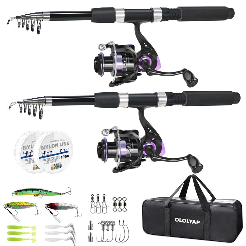 OLOLYAP Fishing Pole Combo 2PCS Telescopic Fishing Rod and Aluminum Reel Combos with Carrier Bag Sea Saltwater Freshwater Fishing Rod Reel Kits - Image 2