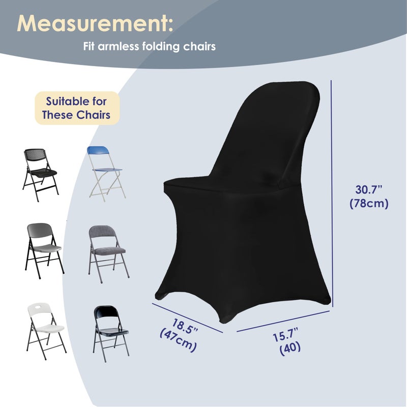 Craft And Party 50 Pack Black Spandex Folding Chair Covers, Stretch Polyester Slipcovers for Wedding, Party & Dining Chairs â€“ Flat Front Design, Universal Fit - Image 2