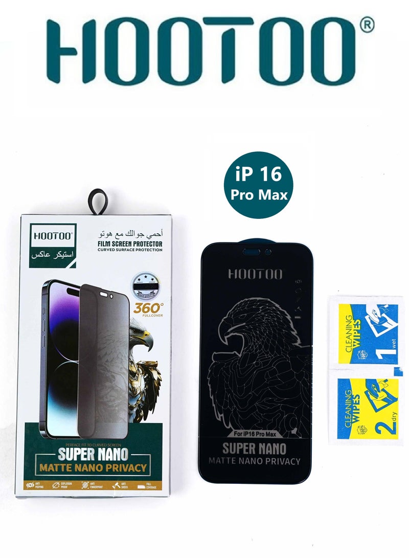 هوتو ستيكر حماية شاشة امامية خصوصية (لقافه) ل ايفون 16 بروماكس، حماية ضد الكسر بتقنية النانو القوية المقاومة لصدمات والكسور، سهلة التركيب. - Image 1