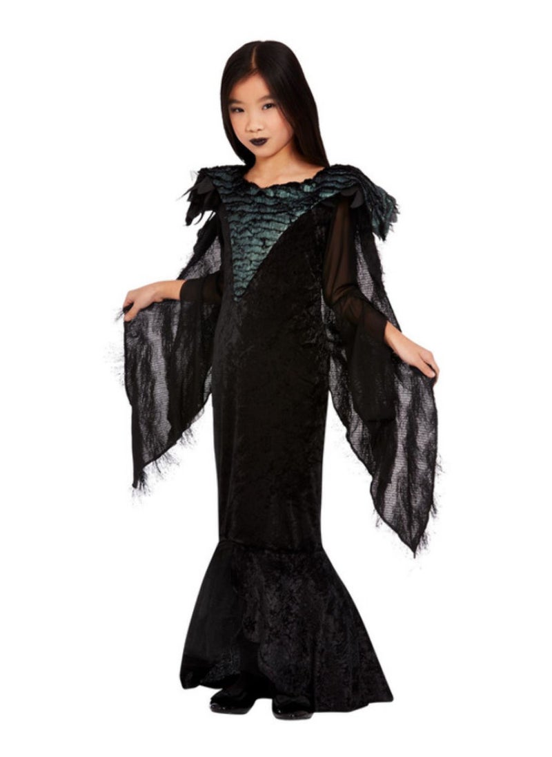 Smiffys - Fancy Dress Deluxe Raven Princess Costume Black Dress Cape And Headdress Child Girl Size M - Image 1