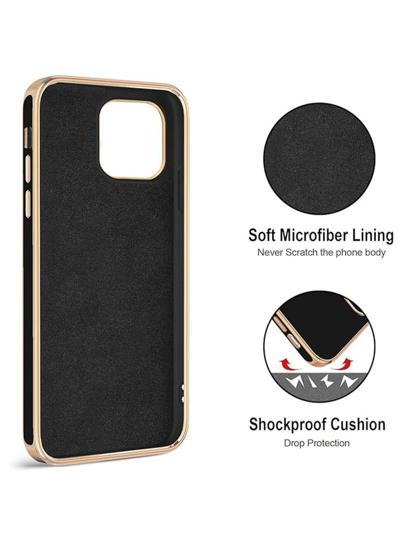 WRISTWISE Case Cover for iPhone 14 Pro Max with Ring Stand [360° Rotatable Ring Holder Magnetic Kickstand] [Support Car Mount] Plated Gold Edge Slim Soft TPU Luxury Protective Phone Case Cover, Black - Image 3