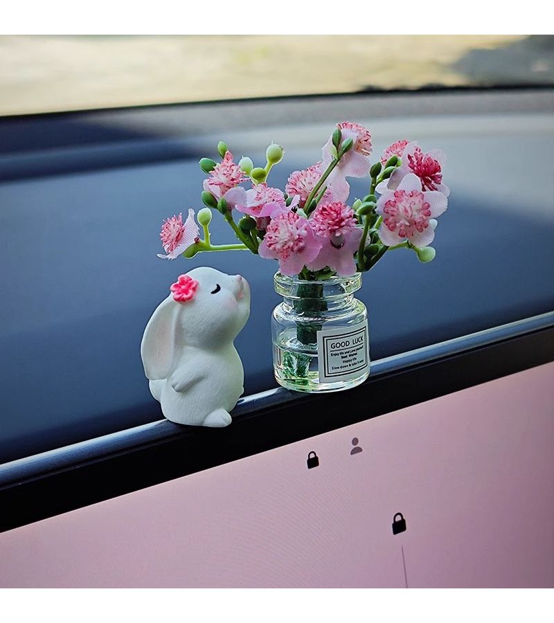 1pc White Jasmine Floral Rabbit Scented Mini Car Perfume Vase No Trace Sticker Cure Wind Decor Central Console Relief Driving Fatigue - Image 5