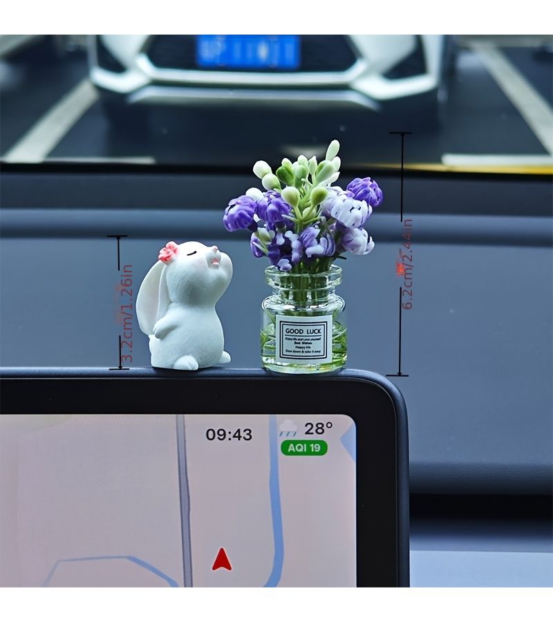1pc White Jasmine Floral Rabbit Scented Mini Car Perfume Vase No Trace Sticker Cure Wind Decor Central Console Relief Driving Fatigue - Image 3