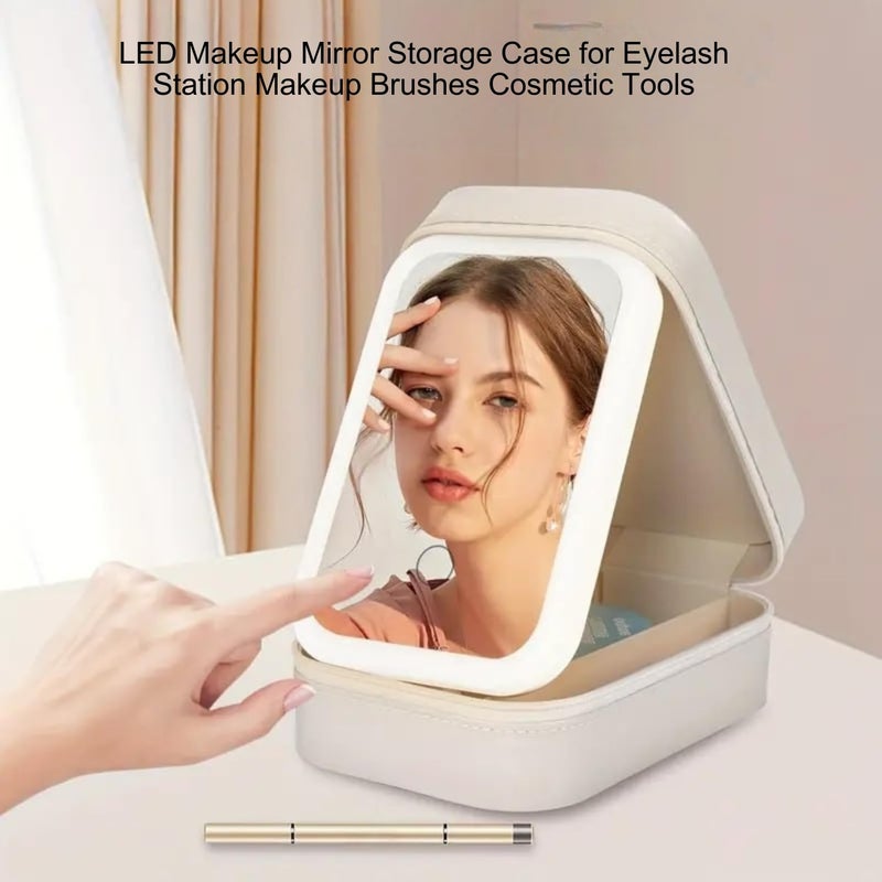 VVRAT LED Makeup Box with Adjustable LightUp Mirror 3 Color Light Settings DustProof Cosmetic Case Jewelry Organizer and MultiCompartment Storage Box for Women White - Image 3