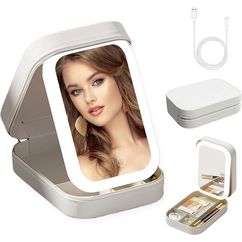 VVRAT LED Makeup Box with Adjustable LightUp Mirror 3 Color Light Settings DustProof Cosmetic Case Jewelry Organizer and MultiCompartment Storage Box for Women White - Image 1