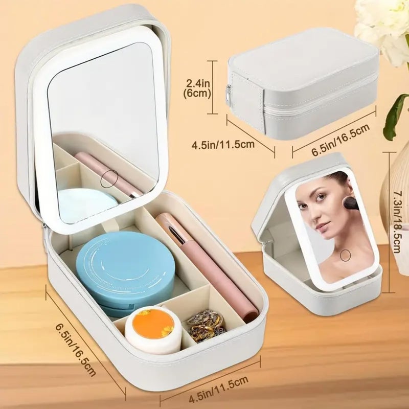 VVRAT LED Makeup Box with Adjustable LightUp Mirror 3 Color Light Settings DustProof Cosmetic Case Jewelry Organizer and MultiCompartment Storage Box for Women White - Image 2