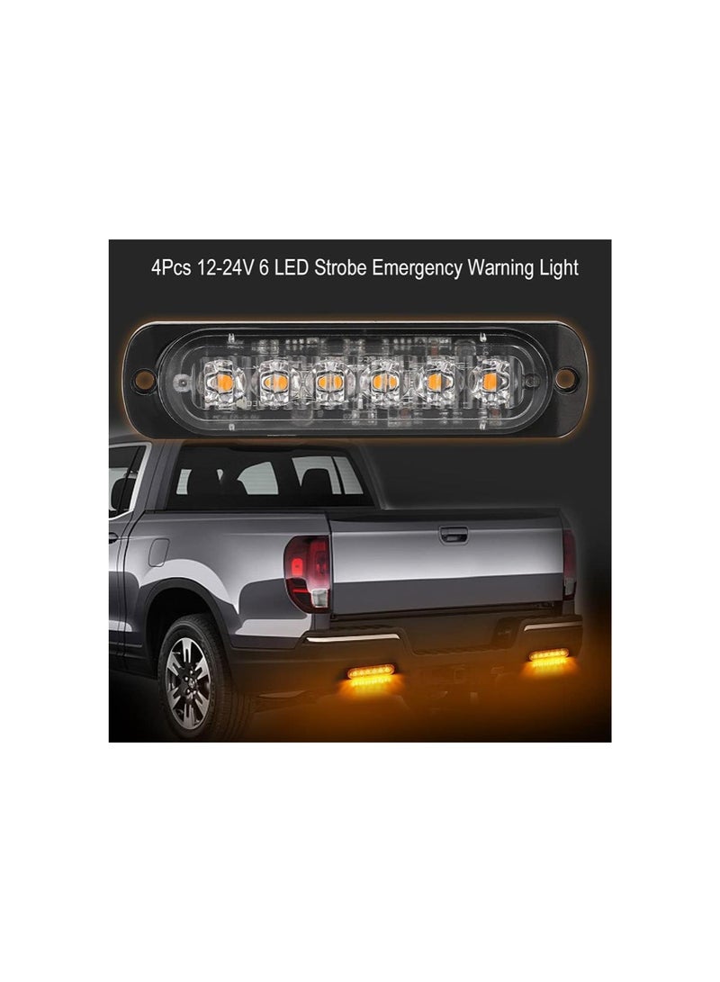 Loquat 4Pcs 1224V Car 6 LED Flash Strobe Emergency Warning Light Grille Flashing Lightbar(Yellow) - Image 4
