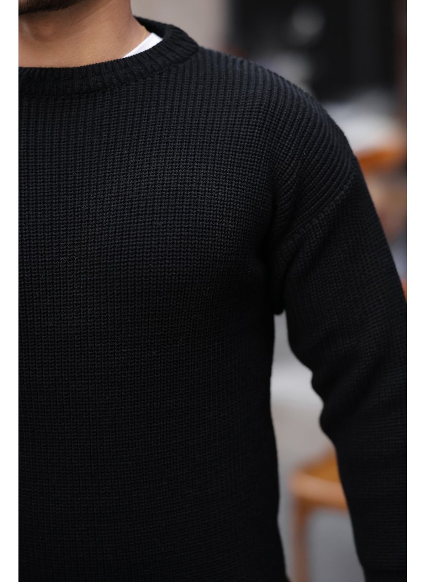 Oversize Selanik Knitted Crew Neck Men's Knitwear Sweater - Black - pzsku/Z88AE4C2B0A03EAC7023CZ/45/_/1741192089/f4c1b518-2025-4e6c-8c65-990631b174be