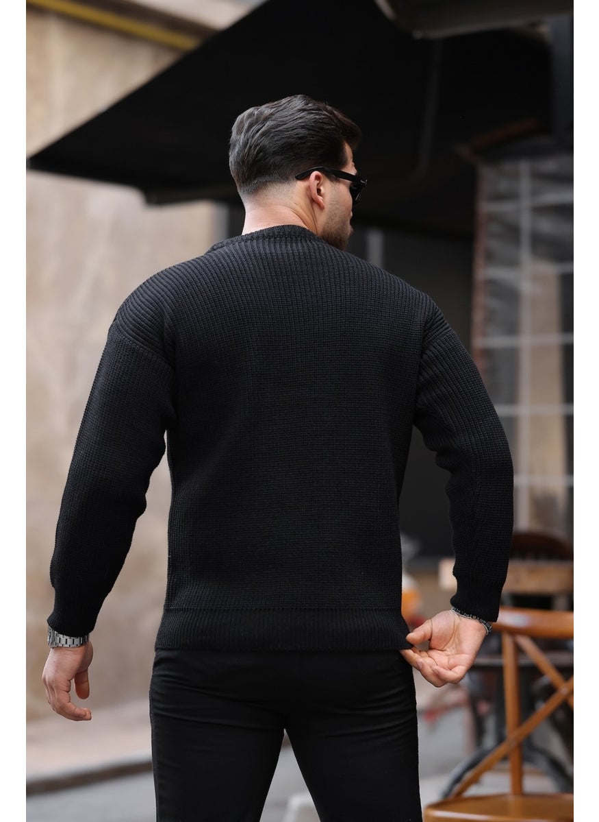 Oversize Selanik Knitted Crew Neck Men's Knitwear Sweater - Black - pzsku/Z88AE4C2B0A03EAC7023CZ/45/_/1741192091/41407884-0c61-49a7-81c8-3b595466f915