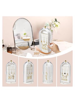 Excefore Jewelry Holder Organizer Rotating Jewelry Boxes & Organizers, 4 Sections with Bottom Tray, Jewelry Organizer for Necklaces, Bracelets, Earrings, Rings (White)  - Image 4