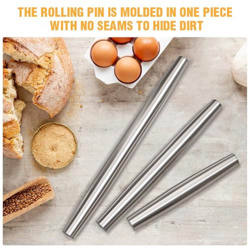 AMUZHI Smooth Stainless Steel Rolling Pin for Baking Fondant, Pizza, Pie, Pastry, Pasta, Dough, Cookies (12.8in) - Image 5