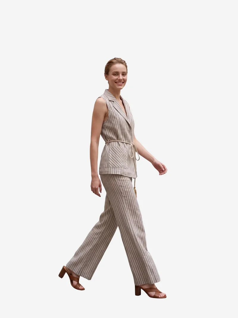 MY FASHION Striped Shawl-Collar Vest and Wide-Leg Trousers Set