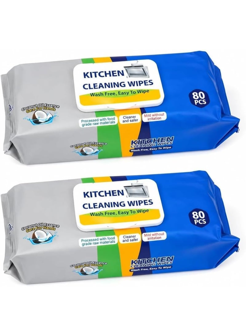 MOMENT Kitchen Cleaning Wet Wipes, 160 Count (2 Packs of 80), Multipurpose Degreasing Wipes for Grease & Oil Removal on Countertops, Stovetops, Sinks & Kitchen Appliances | Original Scent - Image 1