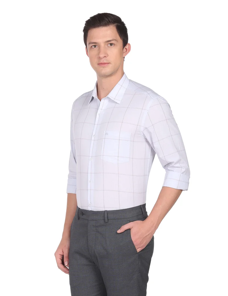 Arrow Light Grey Outline Check Pure Cotton Shirt for Men | Best Price UAE
