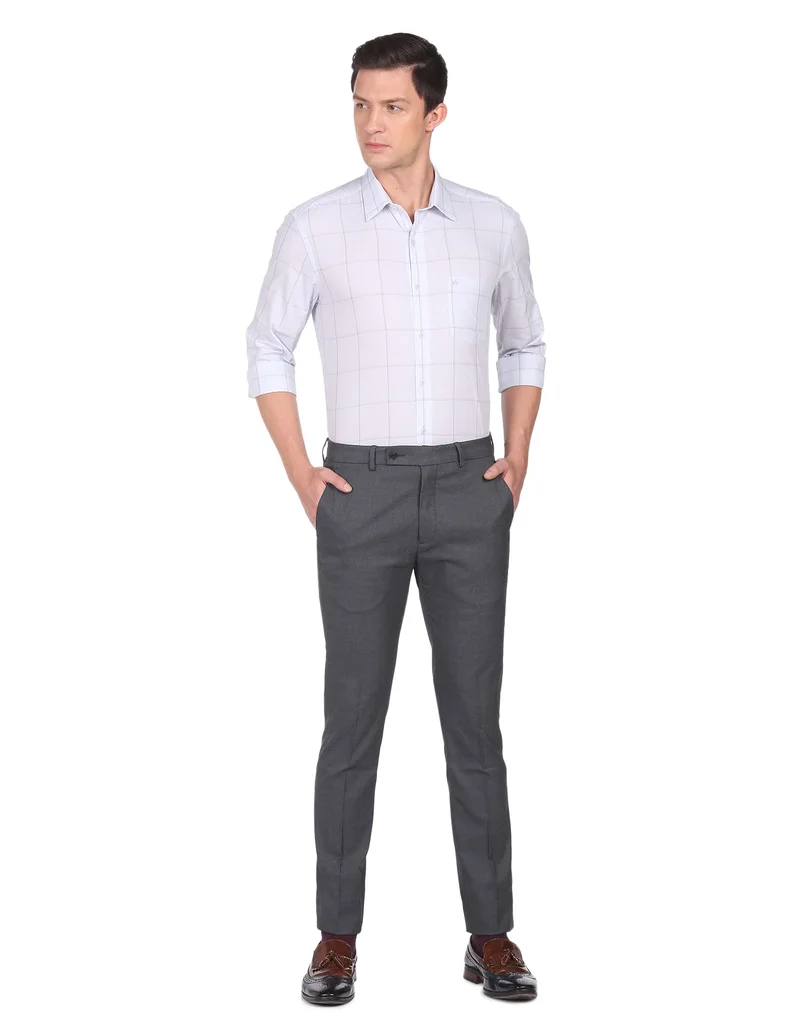 Arrow Light Grey Outline Check Pure Cotton Shirt for Men | Best Price UAE