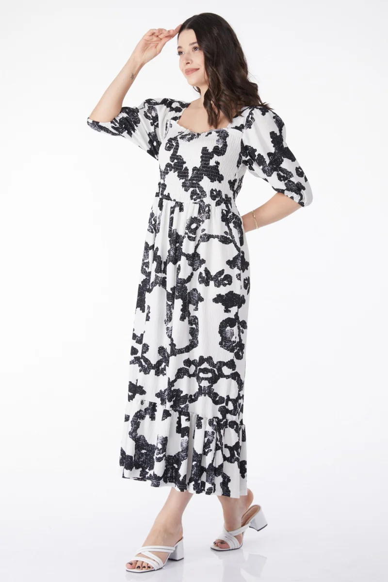 Tofisa Plain Mid Women Black Patterned Midi Dress - 25241