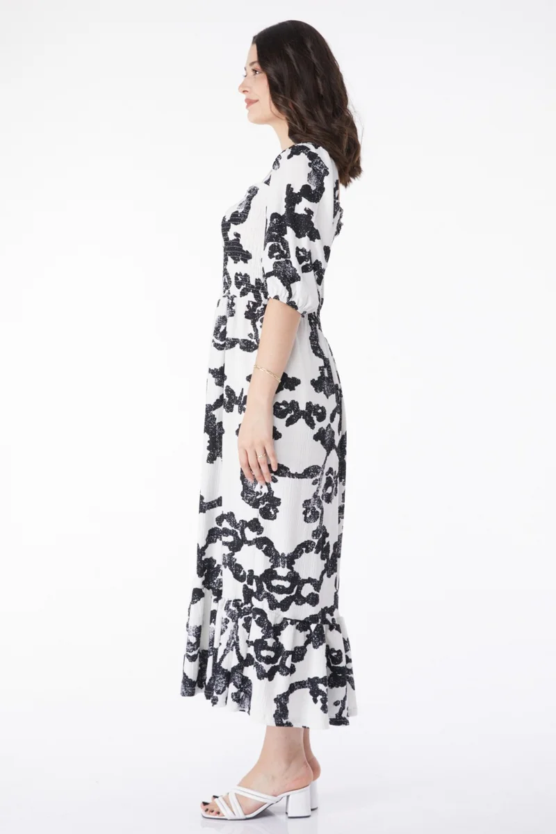 Tofisa Plain Mid Women Black Patterned Midi Dress - 25241