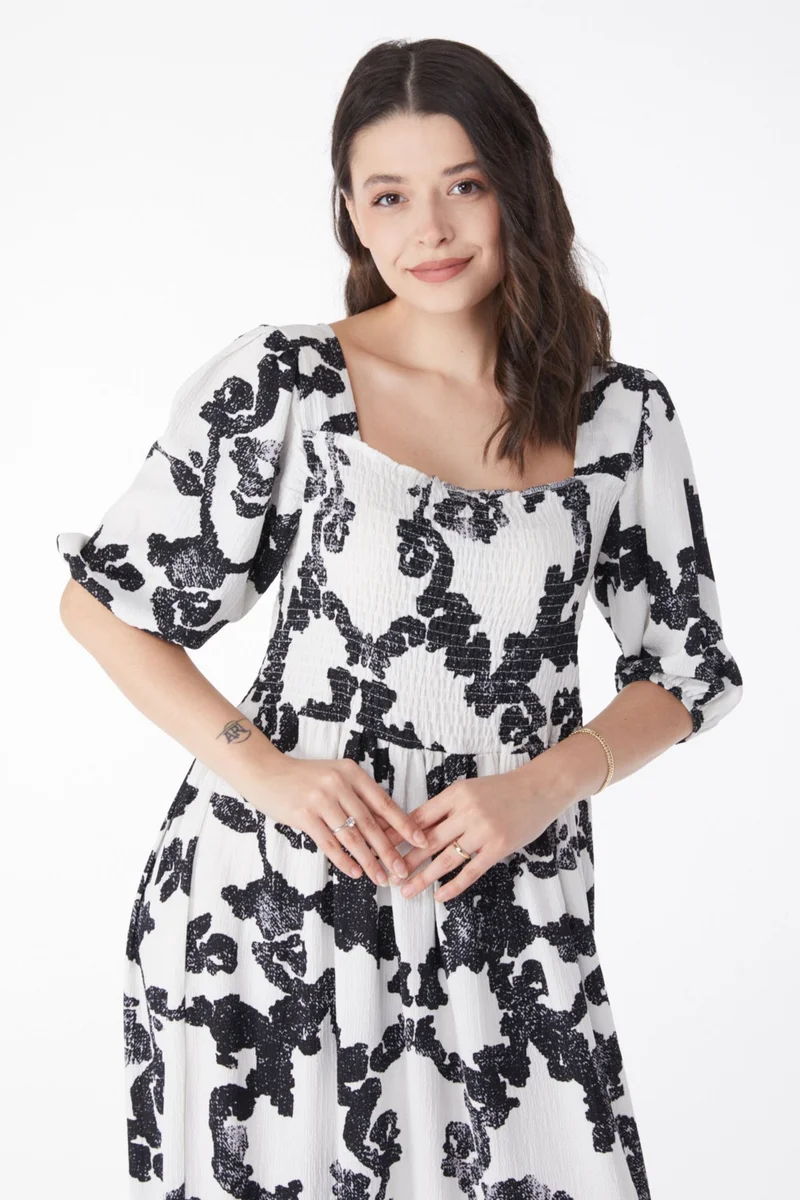 Tofisa Plain Mid Women Black Patterned Midi Dress - 25241