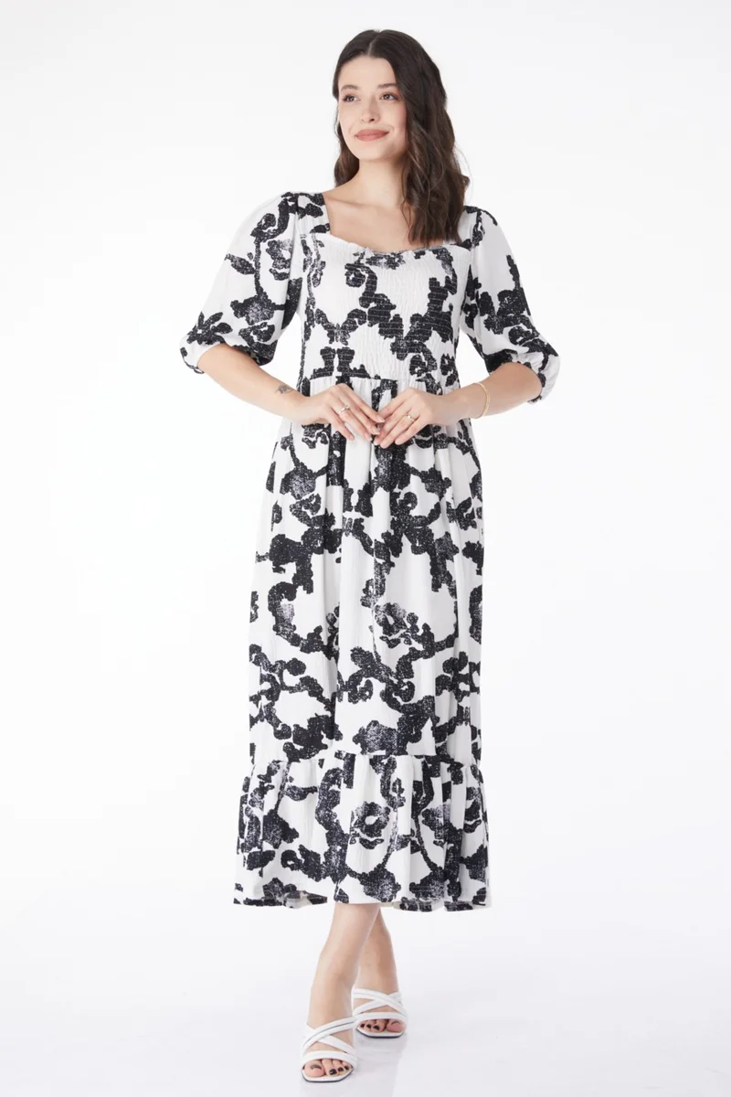 Tofisa Plain Mid Women Black Patterned Midi Dress - 25241