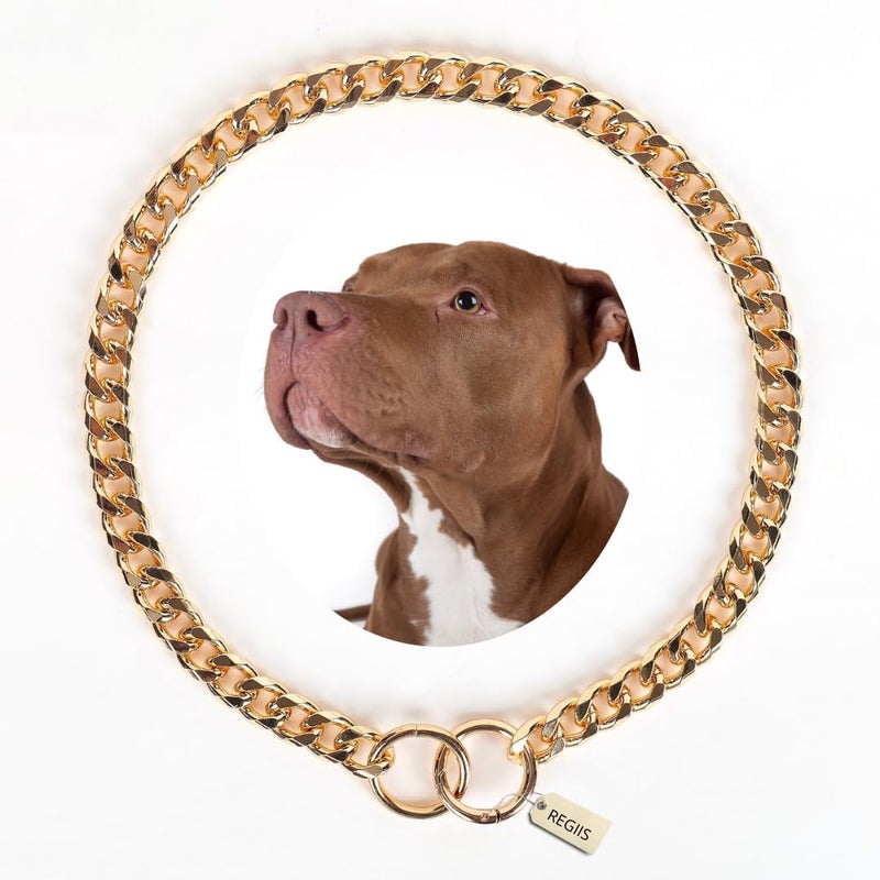 REGIIS Premium Dog Chain Collar, Gold Plated with Diamond Cut Links, Anti-Tarnish Finish (Never Turns Black), Push Lock Closure (Large), 55 x 6 cm - Image 1
