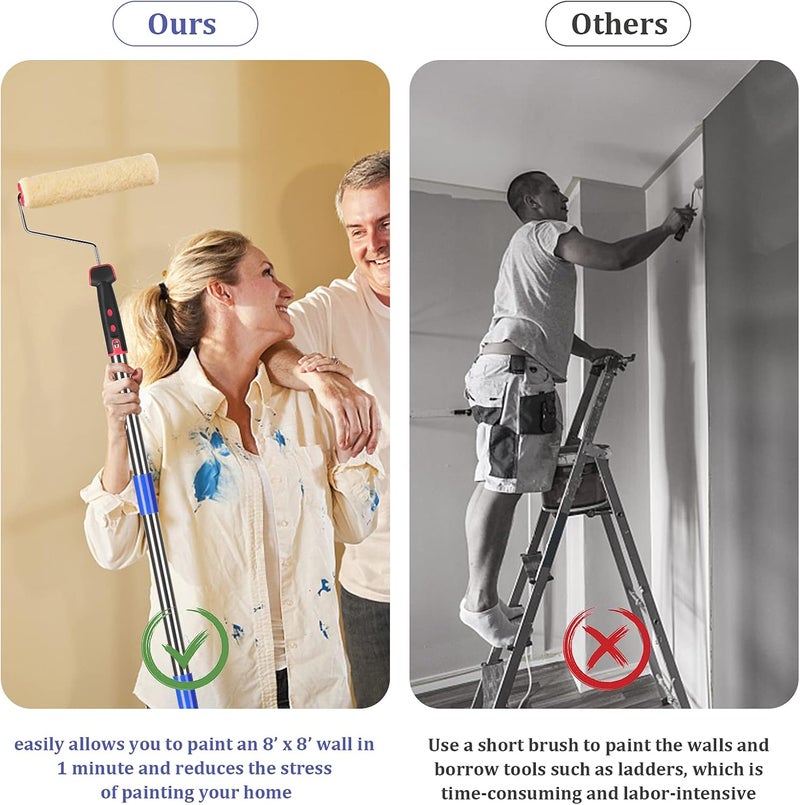 FLY HAWK Paint Roller,4 FT Brush kit Multi-Function Paint Roller kit with House Paint Roller Brush Stainless Steel Pole, New Splicing Rod, Mural Brush for Walls and Ceiling (White) (4 FT) - Image 4