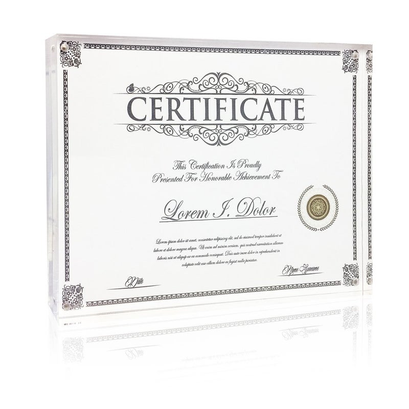 Isaac Jacobs Isaac Jacobs 85 x 11 Document Super Thick 36MM Thickness Clear Acrylic Magnetic Block Picture Frame DoubleSided Frameless Freestanding Desktop Made for Certificates  Diplomas 85x11 