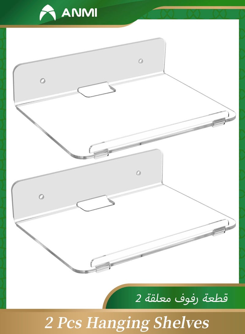 Anmi Set of 2 Acrylic Floating Wall Shelves Hanging Shelves, Adhesive Wall Display Shelf Stand for Plant Pot, Speaker, Security Camera, Figures in Office and Home, 8 x 6 Inch - Image 1