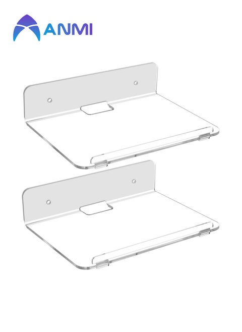 Set of 2 Acrylic Floating Wall Shelves Hanging Shelves, Adhesive Wall Display Shelf Stand for Plant Pot, Speaker, Security Camera, Figures in Office and Home, 8 x 6 Inch