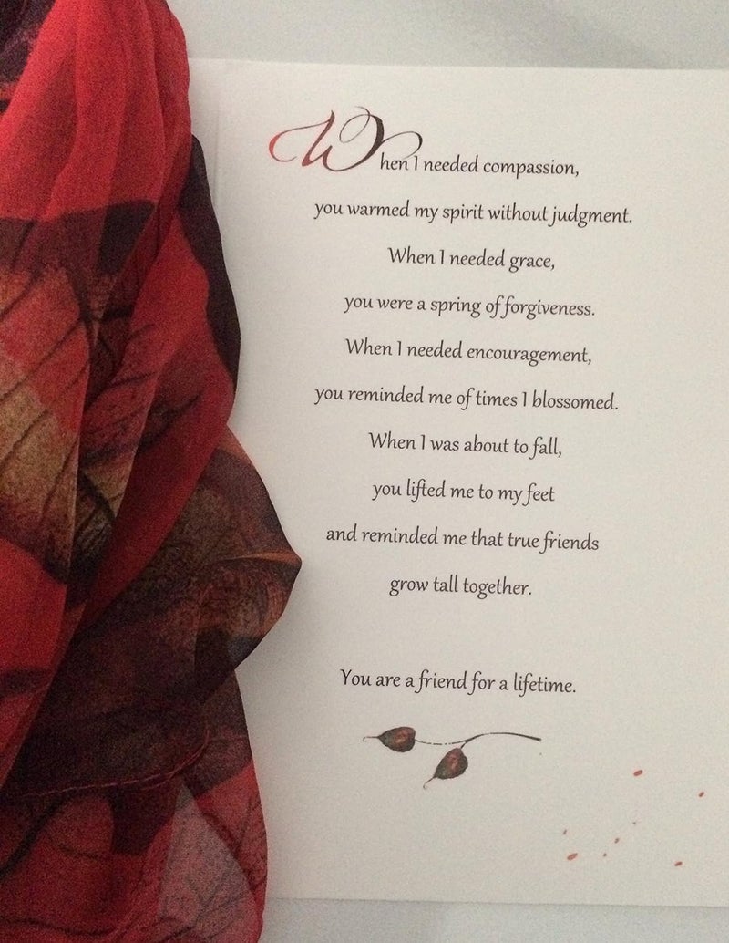 Smiling Wisdom - Red Leaf Scarf Friendship Gift Set - Reason Season Lifetime Friendship Greeting Card - Leaves Scarf, Shawl, Wrap, Sarong Gift Set - For Her, Awesome Best Friend - Image 1