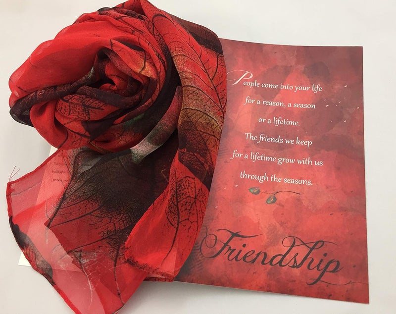 Smiling Wisdom - Red Leaf Scarf Friendship Gift Set - Reason Season Lifetime Friendship Greeting Card - Leaves Scarf, Shawl, Wrap, Sarong Gift Set - For Her, Awesome Best Friend - Image 4