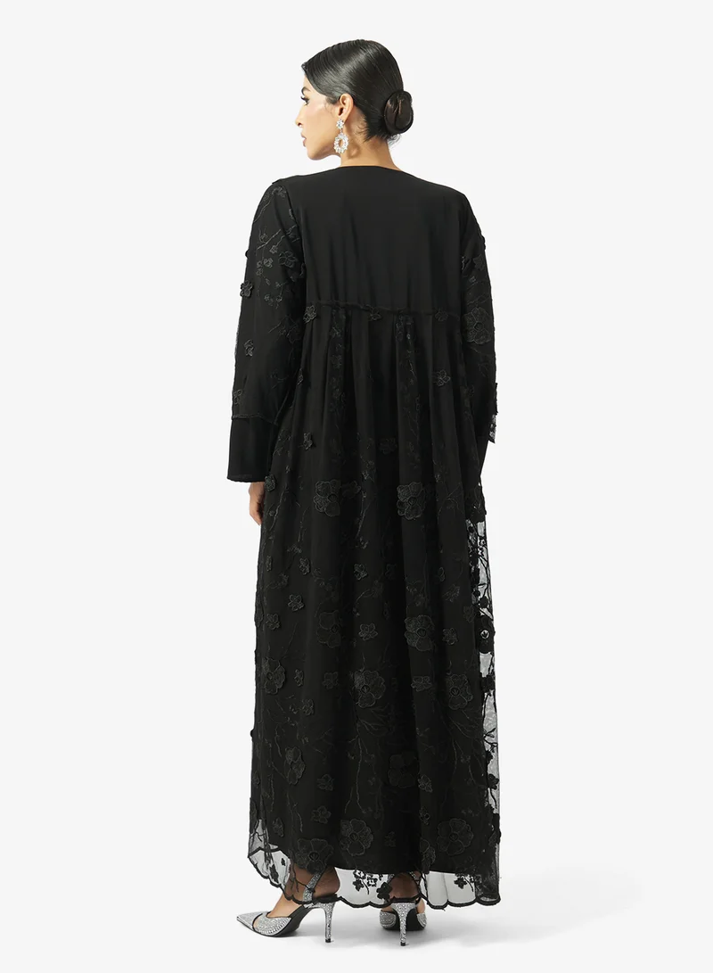 hayas closet Mesh Embellished Collar Neck Abaya