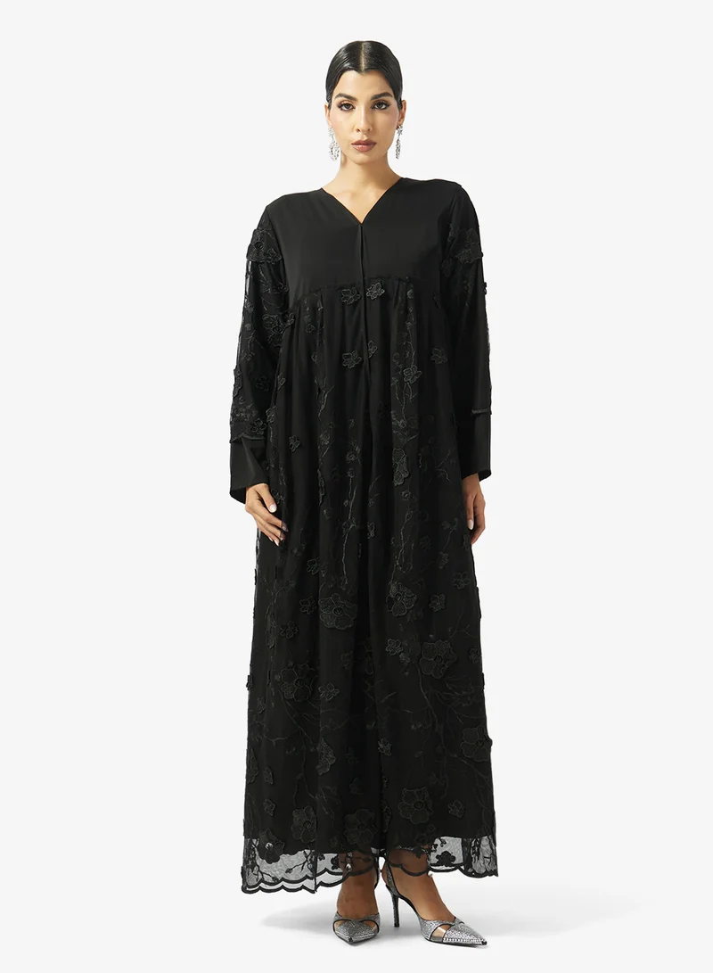 hayas closet  Mesh Embellished Collar Neck Abaya for Women | Best Price UAE