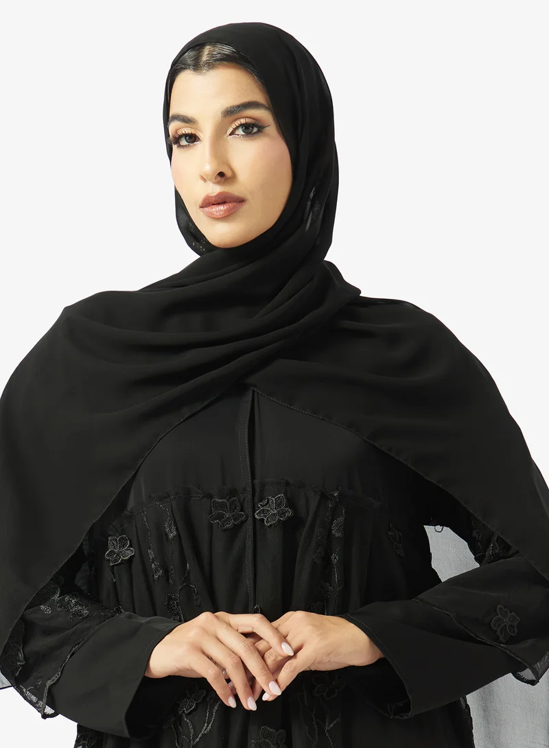 hayas closet  Mesh Embellished Collar Neck Abaya for Women | Best Price UAE