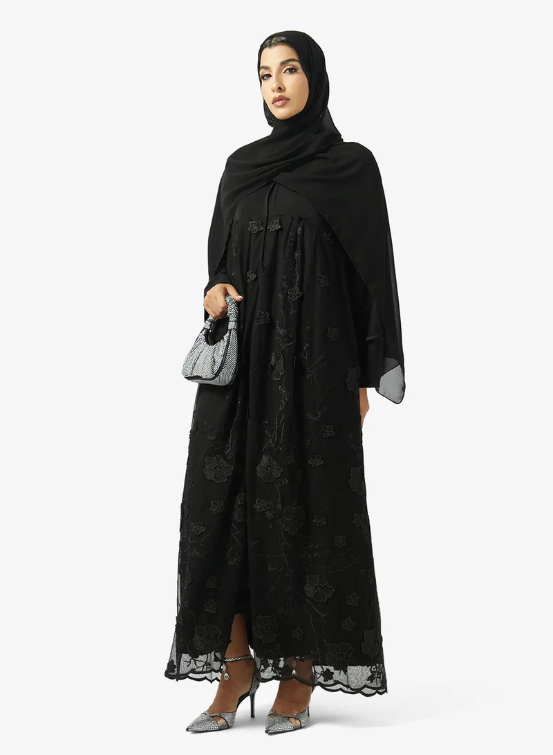 hayas closet  Mesh Embellished Collar Neck Abaya for Women | Best Price UAE
