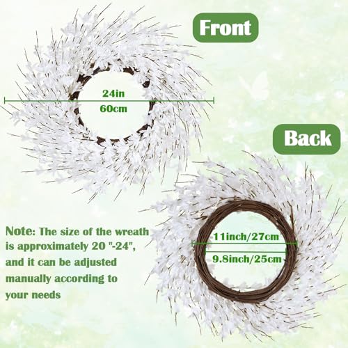 GTIDEA 24" Spring Wreath Forsythia Wreath for Front Door, Artificial White Forsythia Flower Wreath on Grapevine for Home Indoor Outdoor Wall Window Garden Porch Farmhouse Spring Decor - Image 5