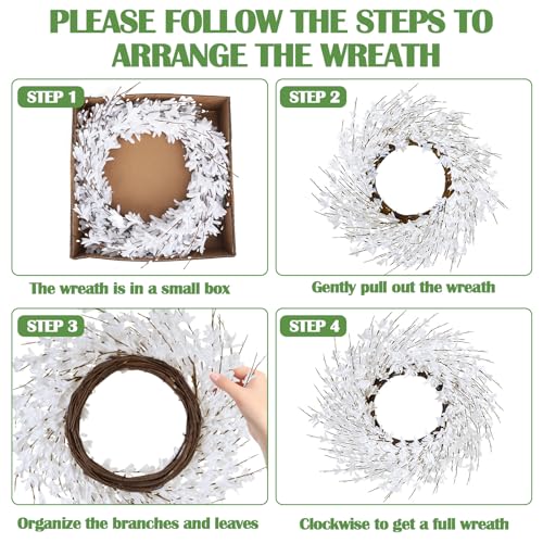GTIDEA 24" Spring Wreath Forsythia Wreath for Front Door, Artificial White Forsythia Flower Wreath on Grapevine for Home Indoor Outdoor Wall Window Garden Porch Farmhouse Spring Decor - Image 3